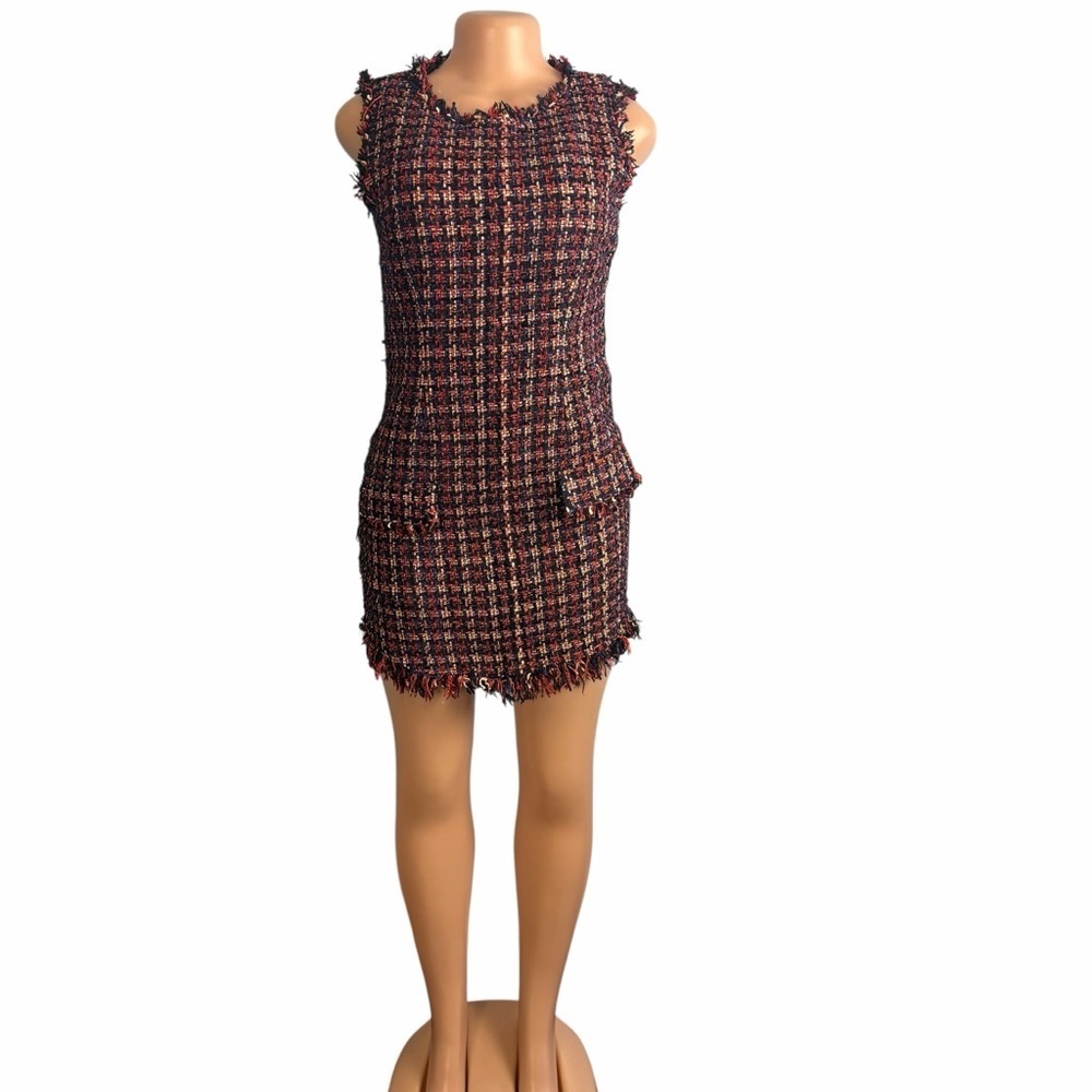 Fate Burgundy & Black Tweed Mini Dress - Picture 3 of 12